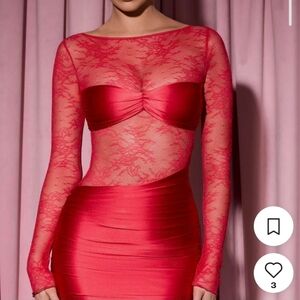 Red Lace Long Sleeve Dress